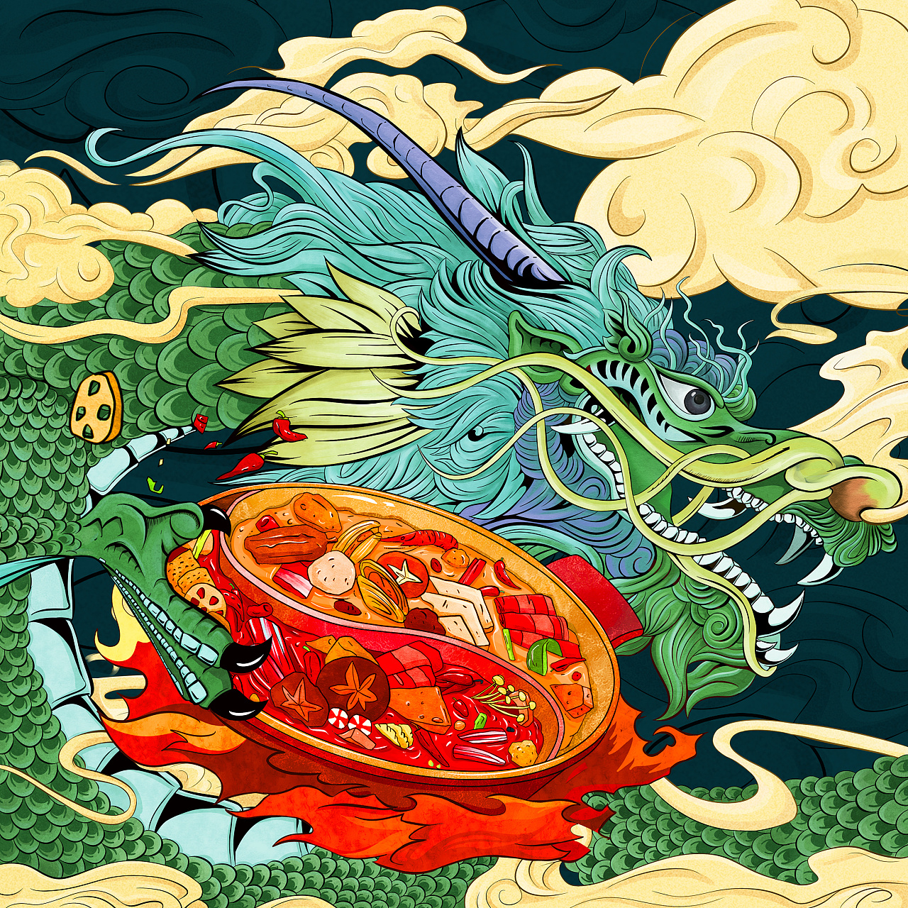 中山火锅店墙绘涂鸦.